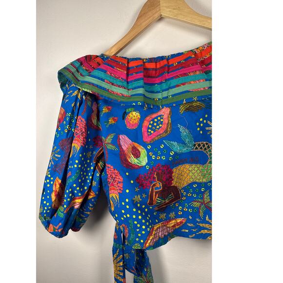 FARM Rio Blue Ocean Stories Wrap Blouse, NWT Size Medium - Picture 7 of 7